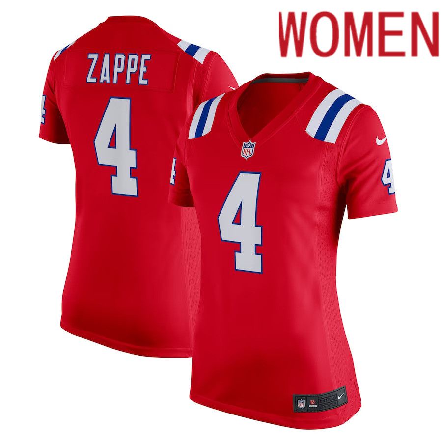 Women New England Patriots 4 Bailey Zappe Nike Red Alternate Game Player NFL Jersey